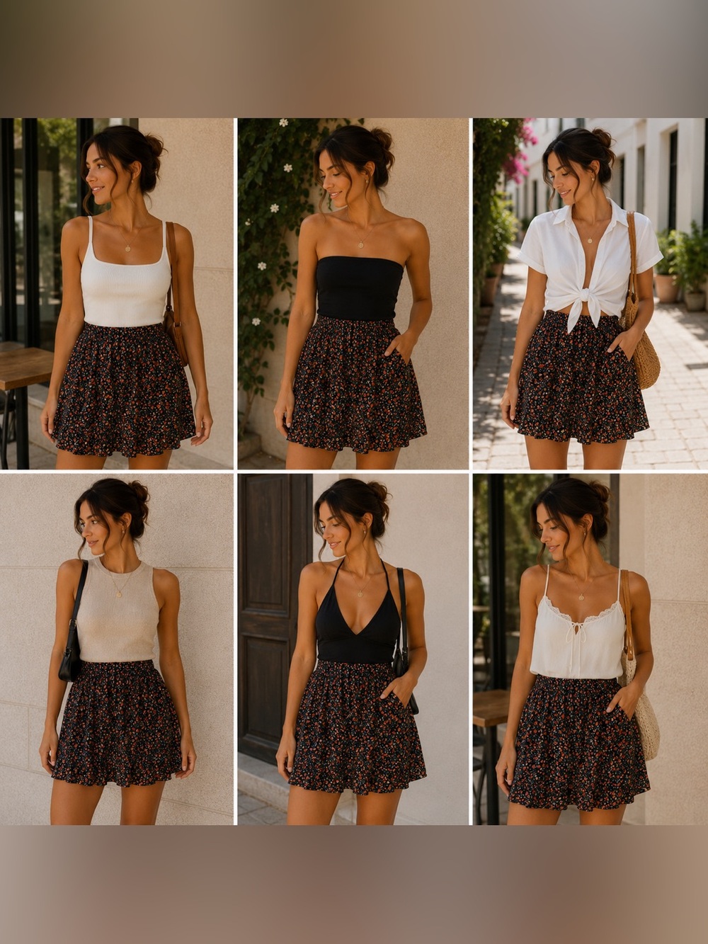 American Eagle Outfitters Black Mini Skirt with Red and Cream Floral Print